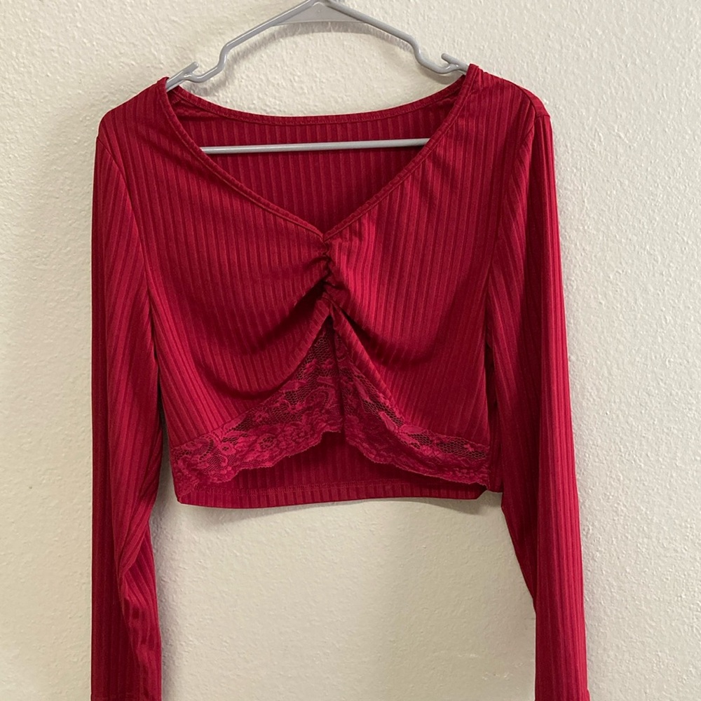 Elegant Red Lace-Trimmed Women's Top